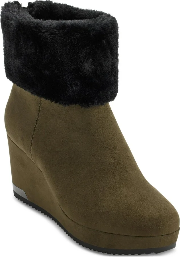 Nadra Womens Padded Insole Faux Fur Wedge Boots