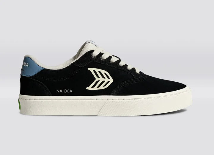 NAIOCA Black Suede Ivory Logo Washed Blue Sneaker Men - Image 3