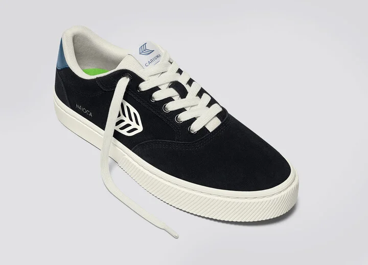 NAIOCA Black Suede Ivory Logo Washed Blue Sneaker Men - Image 4