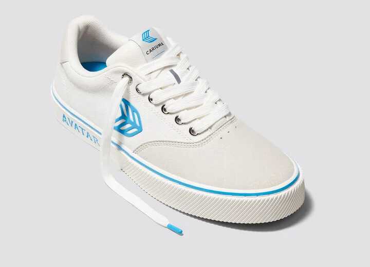 NAIOCA PRO AVATAR Vintage White Suede Off-White Canvas Blue Logo Sneaker Women - Image 4