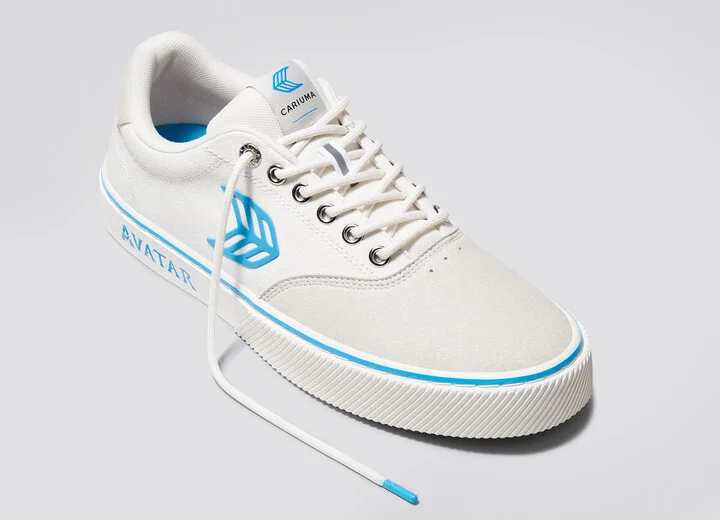 NAIOCA PRO AVATAR Vintage White Suede Off-White Canvas Blue Logo Sneaker Women - Image 5