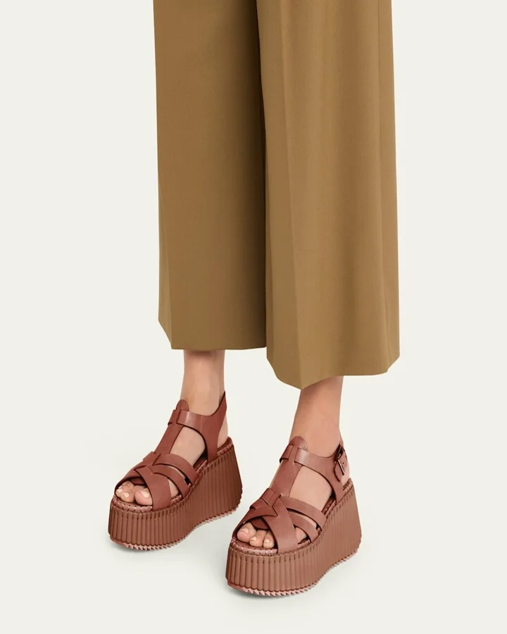 Nama Leather T-Strap Platform Sandals - Image 3