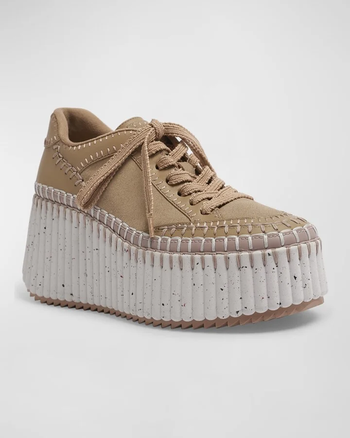 Nama Mixed Leather Stitch Platform Sneakers - Image 6