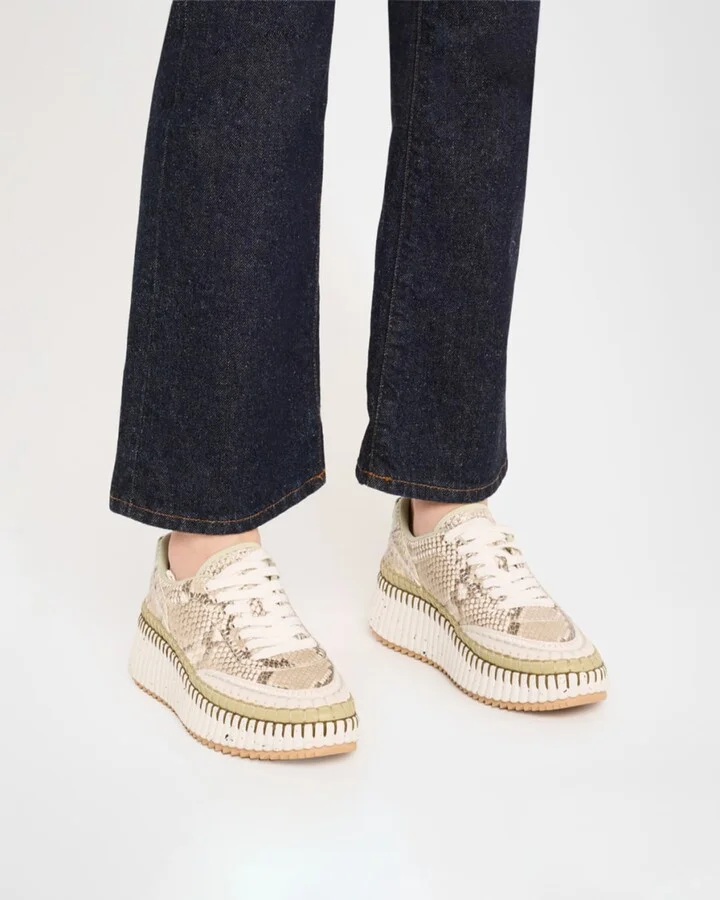Nama Python-Print Leather Stitch Walking Sneakers - Image 2