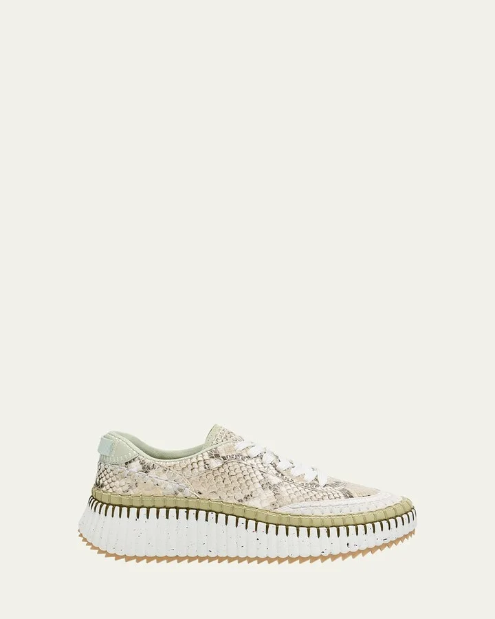 Nama Python-Print Leather Stitch Walking Sneakers