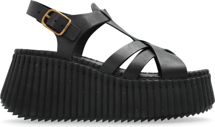 "NAMA" Wedge Sandals, , - Black