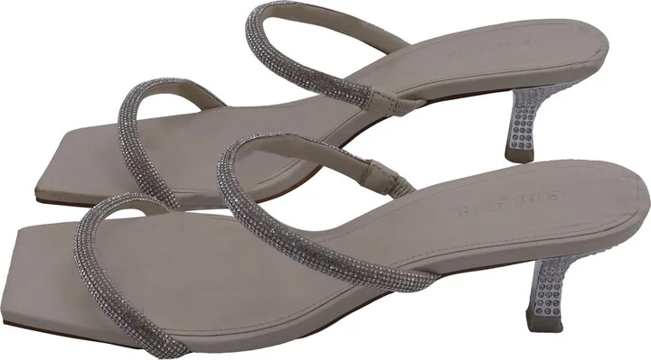 Nami Embellished Kitten Heel Sandals in Silver Leather