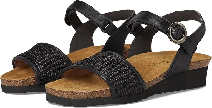 Naot Cecile Women's Sandals Black Shiny Leather/Black Raffia : EU 42 (US Women's 11) M