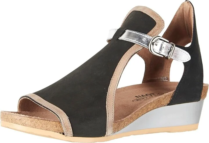 Naot Fiona Women's Sandals Black Velvet Nubuck/Khaki Beige Leather/Silver Mirror Leather : EU 37 (US Women's 6) M - Image 2