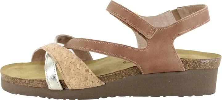 NAOT Footwear Womens Sophia Sandal Latte Brown Leather/Cork Leather/Radiant Gold Leather -8-8.5 M US
