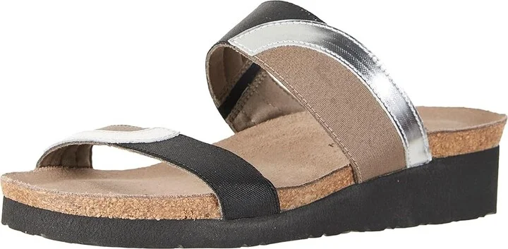 Naot Frankie Women's Shoes Silver Mirror Leather/Gloss Black Stretch/Khaki Patina Elastic : EU 36 (US Women's 5) M - Image 2