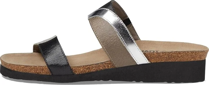 Naot Frankie Women's Shoes Silver Mirror Leather/Gloss Black Stretch/Khaki Patina Elastic : EU 36 (US Women's 5) M - Image 7