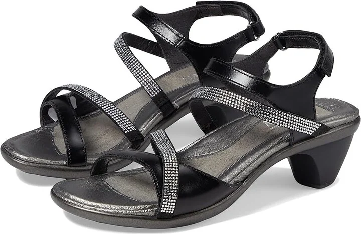 Naot Innovate Women's Shoes Black Madras Leather/Black Microfiber/Clear Rhinestones : EU 35 (US Women's 4) M