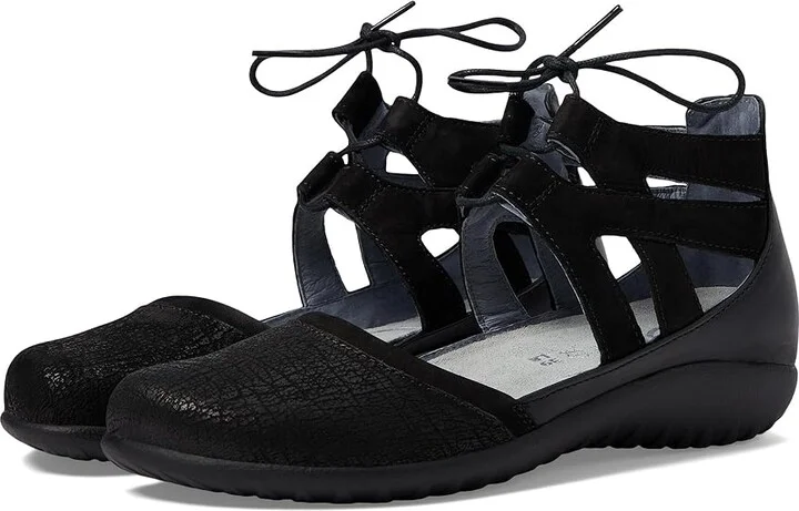 Naot Kata Women's Shoes Black Crackle Leather/Black Velvet Nubuck/Black Raven Leather : EU 35 (US Women's 4) M, Leather/Nubuck
