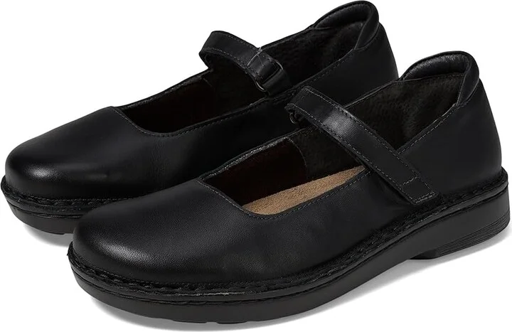 Naot Martinos Women's Flat Shoes Jet Black Leather : EU 38 (US Women's 7) M, Cork/Leather/Suede