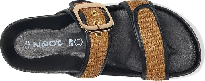 Naot Nashville Women's Sandals Soft Black Leather/Golden Brown Raffia : EU 36 (US Women's 5) M - Image 2