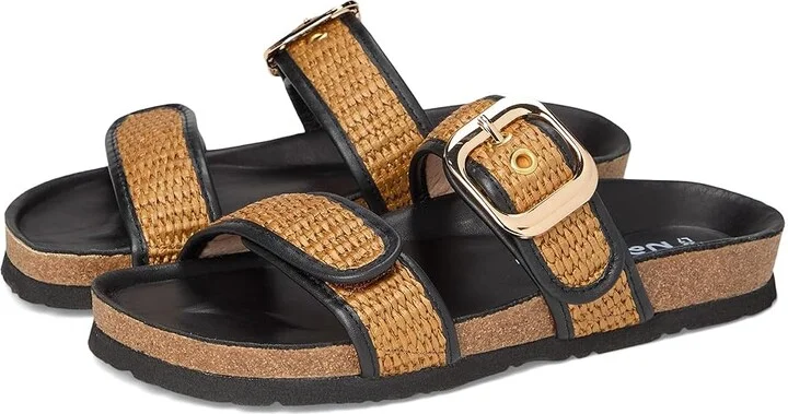 Naot Nashville Women's Sandals Soft Black Leather/Golden Brown Raffia : EU 36 (US Women's 5) M