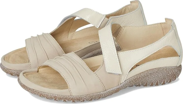 Beige Nubuck,ivory Crinkle Patent Leath