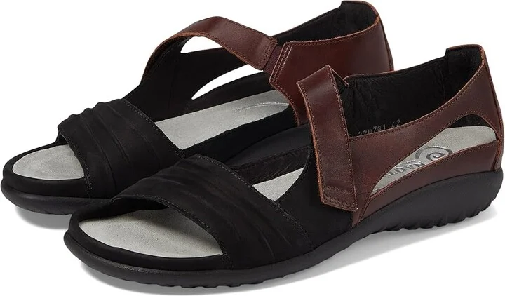 Naot Papaki Women's Shoes Black Velvet Nubuck/Cinnamon Leather : EU 35 (US Women's 4) M, Leather/Suede