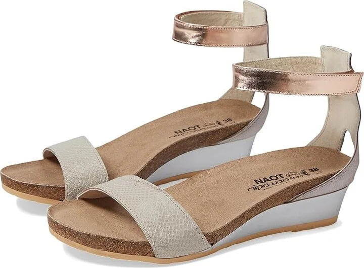 Naot Pixie Women's Sandals Beige Lizard Leather/Silver Threads Leather/Rose Gold Leather : EU 35 (US Women's 4) M