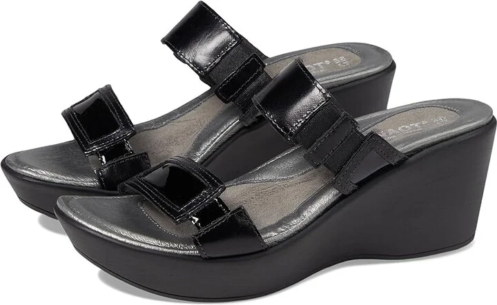 Naot Treasure Women's Wedge Shoes Black Madras Leather/Black Patent Leather : EU 37 (US Women's 6) M