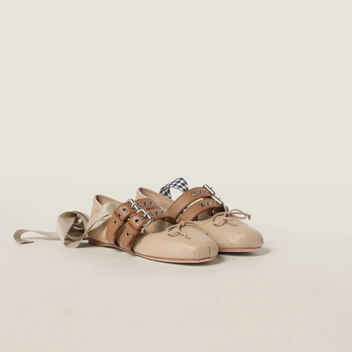 Nappa and calf leather ballerinas