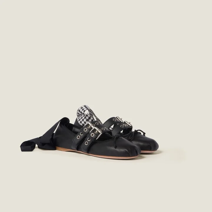 Nappa and calf leather ballerinas