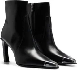 Nappa-leather ankle boots with metallic toe- Black Women's Pumps size 6