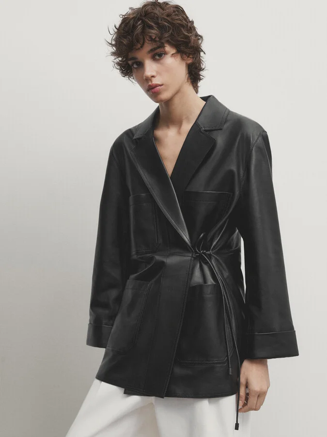 Nappa Leather Blazer With Knot - Image 7