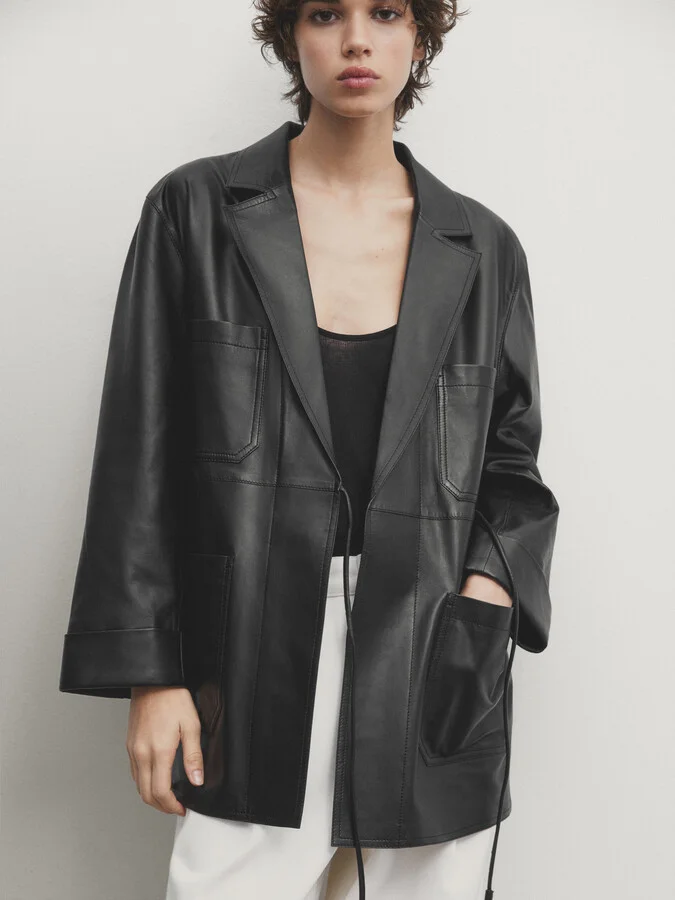 Nappa Leather Blazer With Knot - Image 8