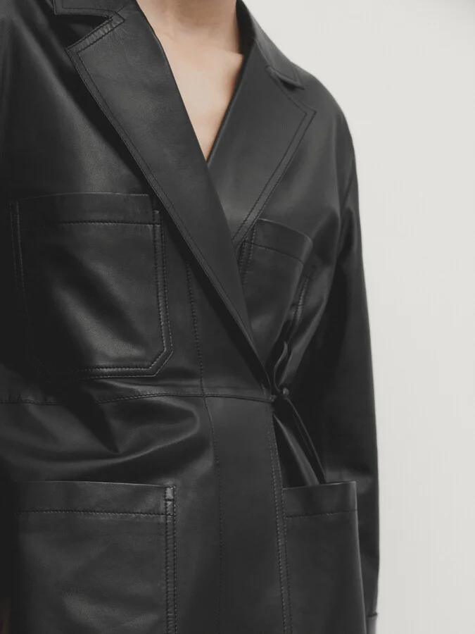 Nappa Leather Blazer With Knot - Image 9