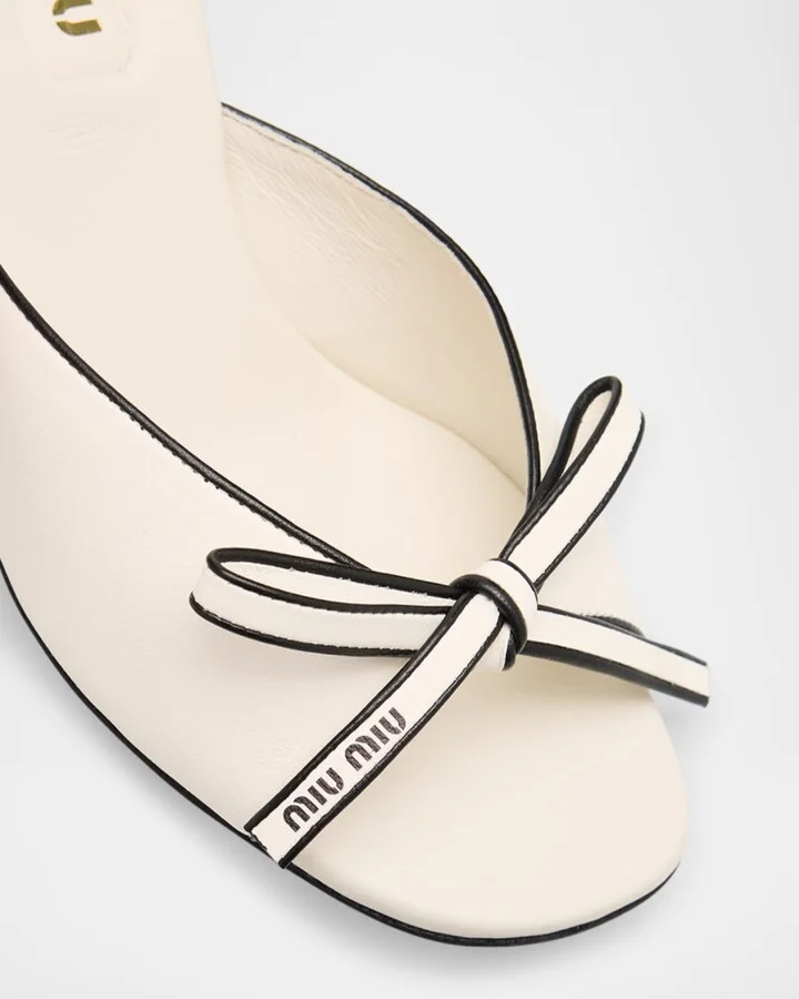 Nappa Leather Bow Mule Sandals - Image 3