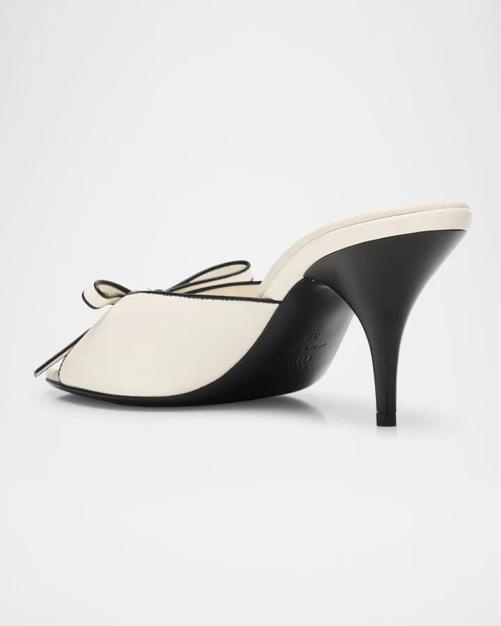 Nappa Leather Bow Mule Sandals - Image 4