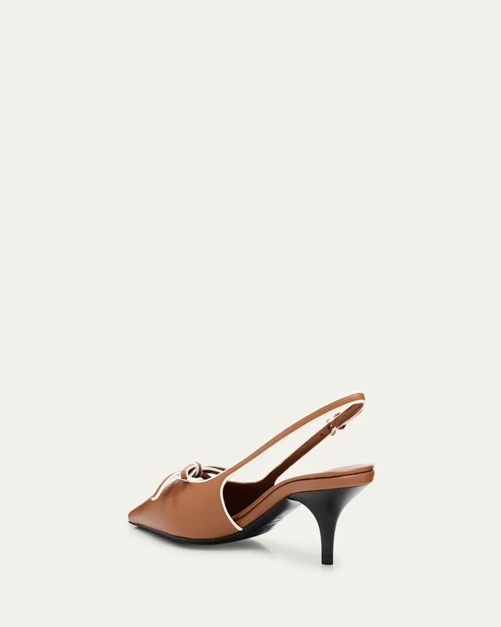 Nappa Leather Bow Slingback Pumps - Image 2