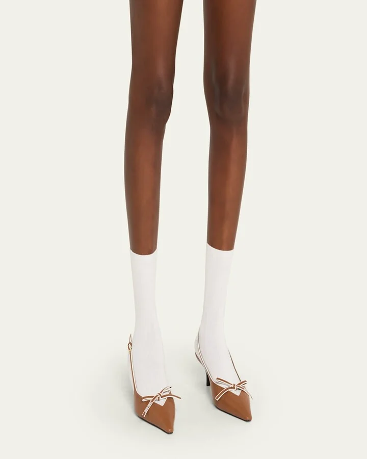 Nappa Leather Bow Slingback Pumps - Image 3