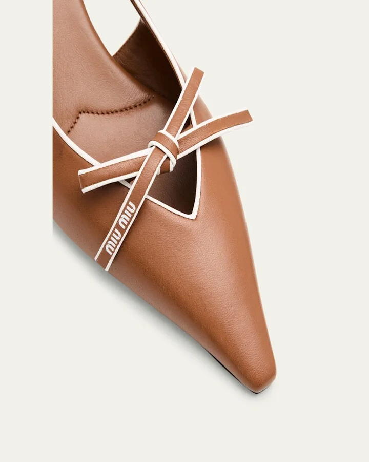 Nappa Leather Bow Slingback Pumps - Image 4