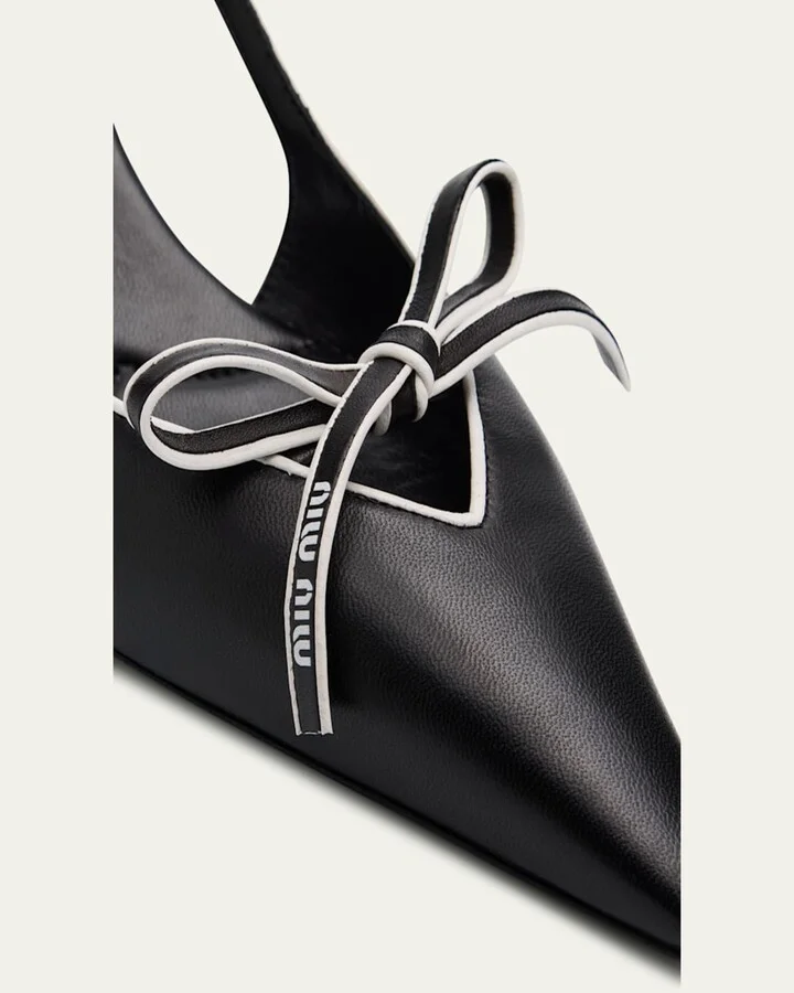 Nappa Leather Bow Slingback Pumps - Image 8