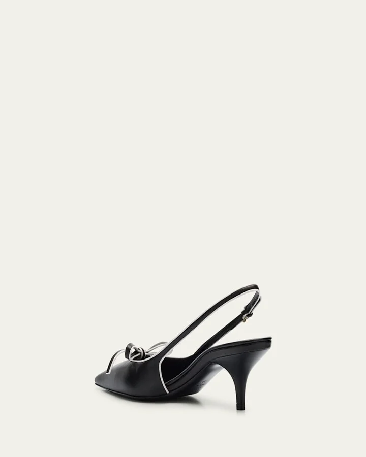Nappa Leather Bow Slingback Pumps - Image 11