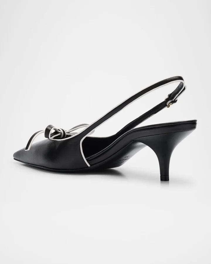 Nappa Leather Bow Slingback Pumps - Image 2
