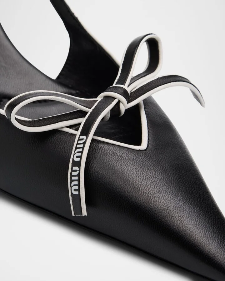 Nappa Leather Bow Slingback Pumps - Image 3