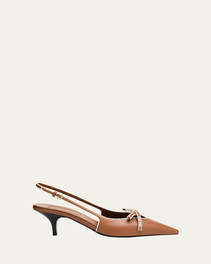 Nappa Leather Bow Slingback Pumps