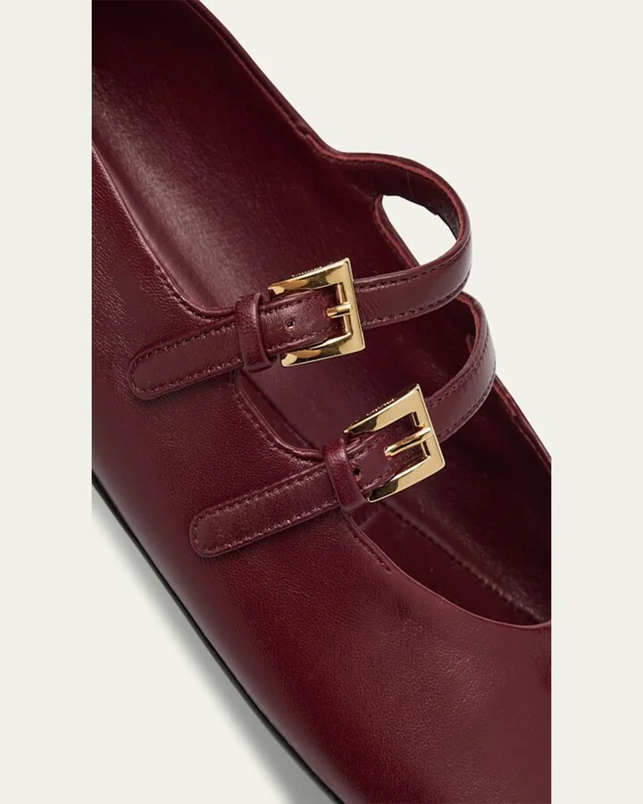 Nappa Leather Double-Strap Triangle Logo Ballerina Flats - Image 2