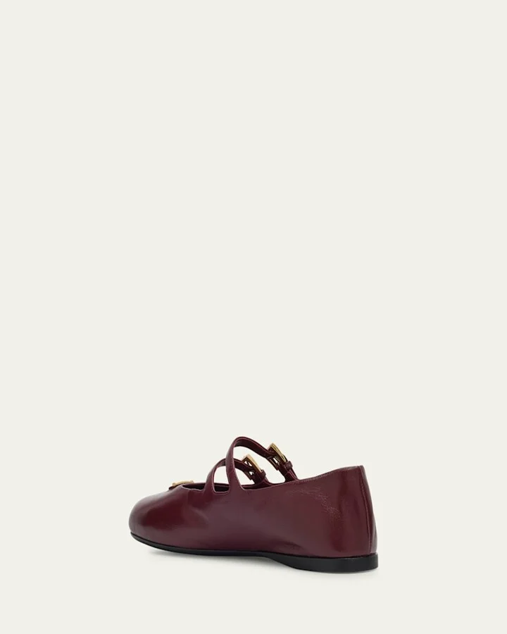 Nappa Leather Double-Strap Triangle Logo Ballerina Flats - Image 4