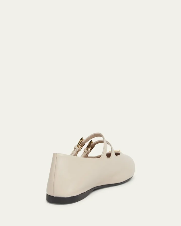 Nappa Leather Double-Strap Triangle Logo Ballerina Flats - Image 9