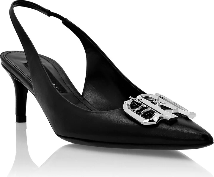Nappa Leather Low Plein Heels Slingback Gothic Plein