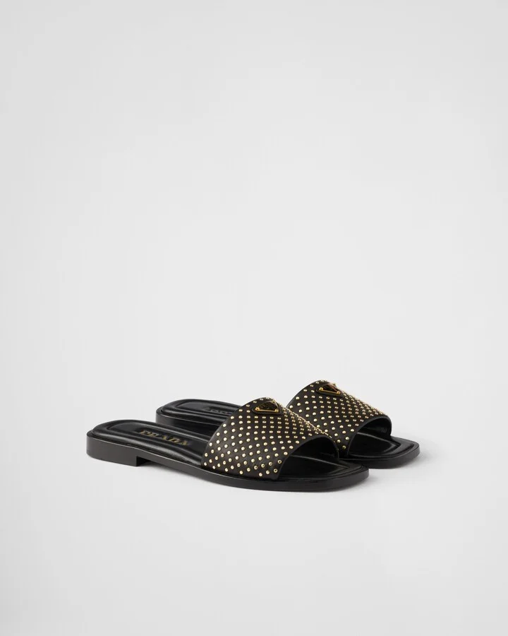 Nappa leather slides with studs