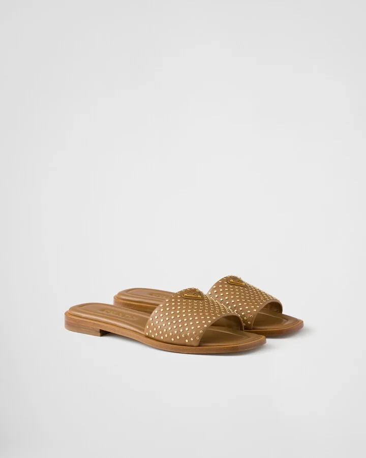 Nappa leather slides with studs