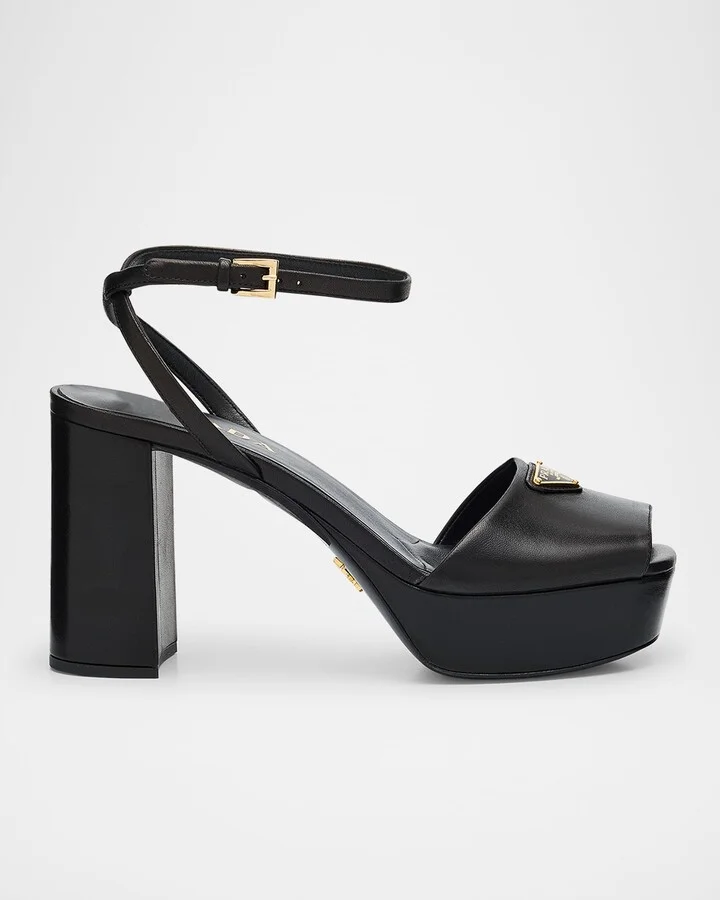 Nappa Triangle Peep-Toe Platform Sandals