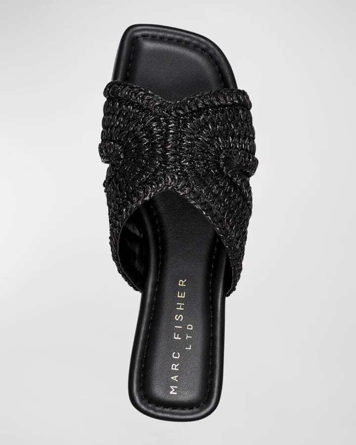 Narda Woven Raffia Flat Slide Sandals - Image 2