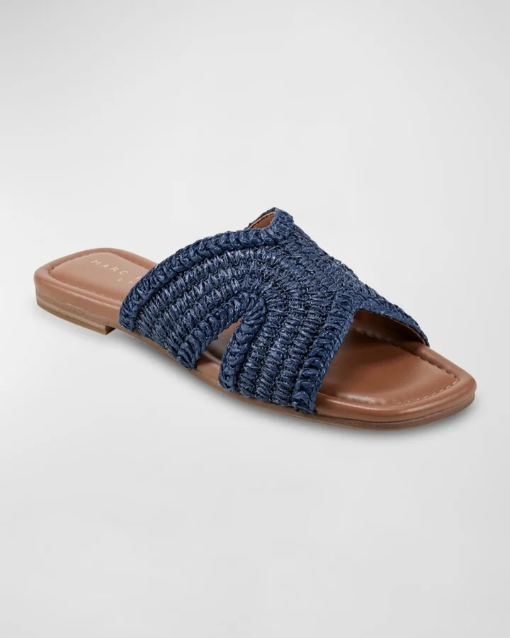 Narda Woven Raffia Flat Slide Sandals - Image 3